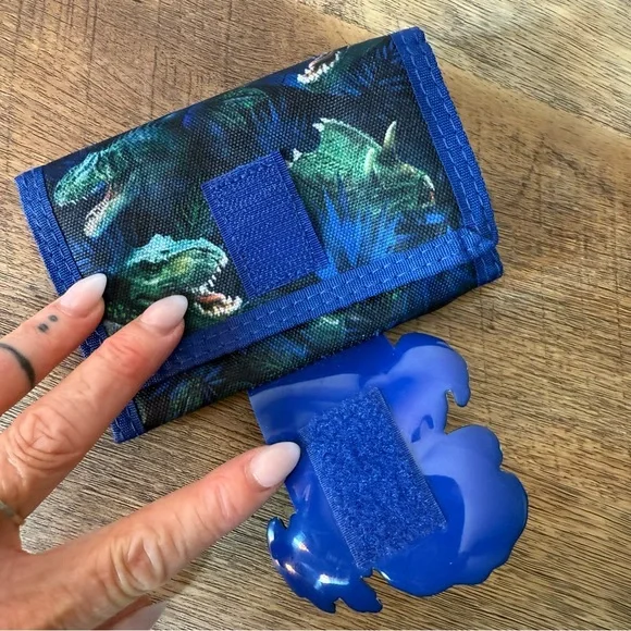 SMIGGLE Kid’s Dinosaur Trifold Wallet Velcro Blue Green - Picture 4 of 8